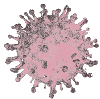 a drawing of a pink virus with a white background