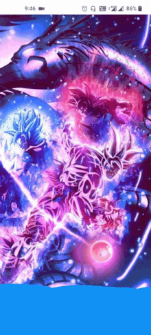 a screenshot of a dragon ball super wallpaper on a cell phone .