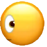 a close up of a yellow smiley face with a big eye