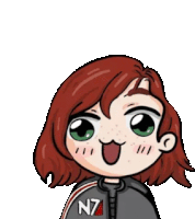 a cartoon drawing of a girl with red hair wearing a n7 jacket