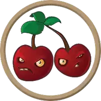 a cartoon illustration of two cherries with angry faces
