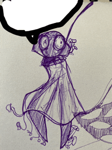 a drawing of a monster with a purple cape on