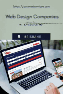 a website for web design companies in brisbane is displayed on a laptop screen