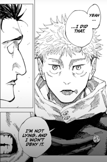 a black and white drawing of a man talking to another man with the words yeah i did that