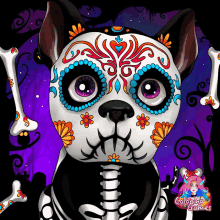 a day of the dead dog with a coloring games logo