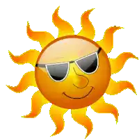 a cartoon sun wearing sunglasses with a smiling face