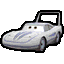 a pixel art drawing of a white car with a black outline .