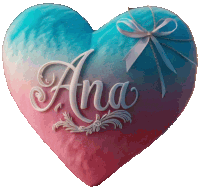 a blue and pink heart shaped pillow with the name ana on it