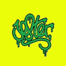 a pixel art drawing of the word oster on a yellow background