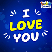 a blue background with lucas & friends written on it