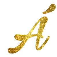 the letter a is made of gold glitter and is on a white background