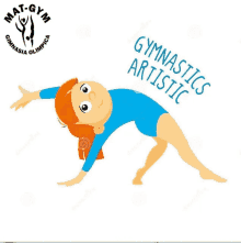 a cartoon illustration of a girl doing a handstand with the words gymnastics artistic written below her