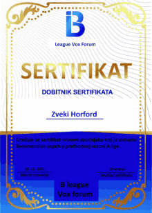 a league vox forum certificate with a blue background