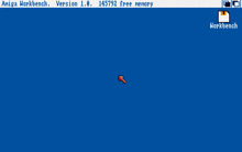 an amiga workbench version 1.0 screen with an arrow pointing to the left