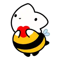 a cartoon drawing of a bee holding a red heart in its mouth .