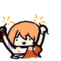 a cartoon drawing of a girl with orange hair holding a brush