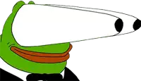 a cartoon frog wearing a tuxedo and bow tie is holding a long stick .