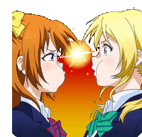 a couple of anime girls standing next to each other with their eyes closed