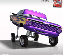 a purple car from the movie cars on display