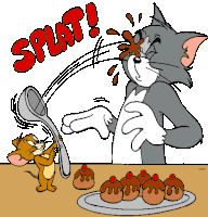 a cartoon of tom and jerry with a plate of cupcakes