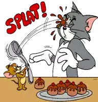 a cartoon of tom and jerry with a plate of cupcakes