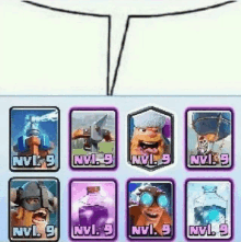 a screenshot of a clash of clans game with a bunch of cards on a white background .