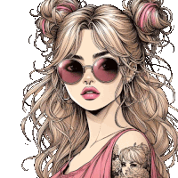 a drawing of a girl wearing sunglasses and two buns