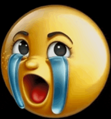 a cartoon smiley face with tears coming out of it 's eyes .