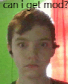 a pixelated image of a boy with the words can i get mod written below him