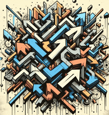 a drawing of a maze with arrows pointing in opposite directions