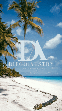 a picture of a beach with palm trees and the word diegoi austry