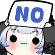 a cartoon girl is holding a sign that says no over her head .