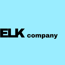 a blue background with elk company written in black