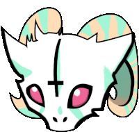 a drawing of a cat with horns and a cross on its head