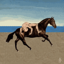 a painting of a man riding on the back of a brown horse