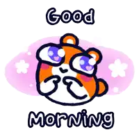 a cartoon hamster says good morning with flowers around it