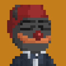 a pixel art of a clown in a suit