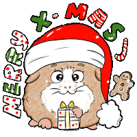 a cartoon of a hamster wearing a santa hat and holding a gift box