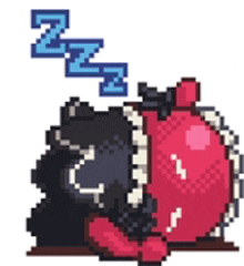 a pixel art illustration of a cat sleeping on a red heart .