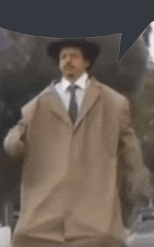 a blurry picture of a man wearing a hat and coat