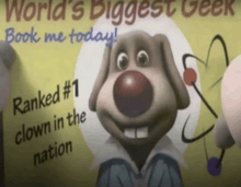 a cartoon dog with a red nose is ranked # 1 clown in the nation