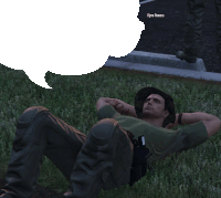 a man is laying in the grass with a speech bubble that says flyin powers