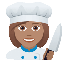 a woman in a chef 's hat is smiling and holding a large knife