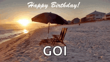 a picture of a beach with the words happy birthday goi on it