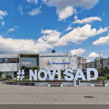 the word novisad is on a sign outside of a building