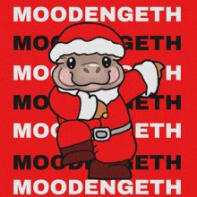 a cartoon of a sheep dressed as santa claus on a red background