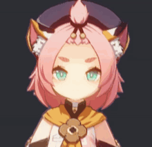 a little girl with pink hair and cat ears