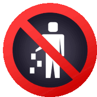 a no littering sign with a silhouette of a man in a red circle