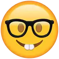 a yellow smiley face with glasses and a big smile on it