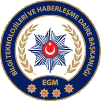 a blue and white emblem with egm written on the bottom